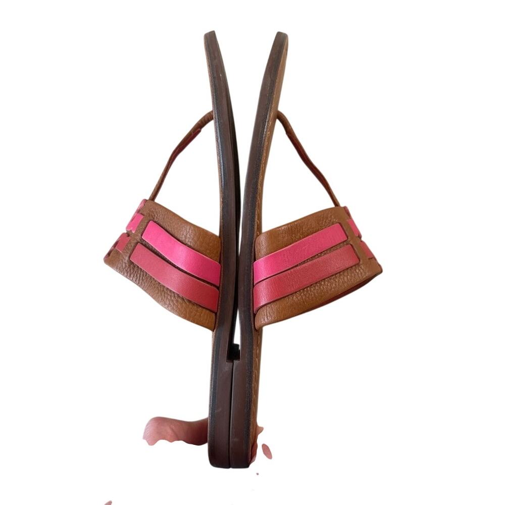 Tory Burch Leigh Thong Sandals Ambra Carnelian Azalea 9 Leather - Picture 10 of 12
